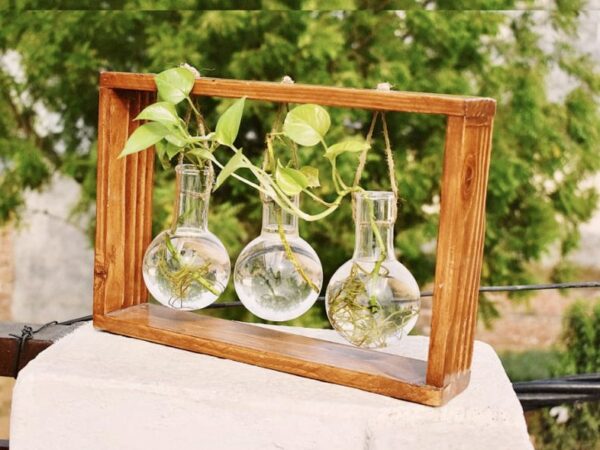 Pine wood Planter with 3 flasks