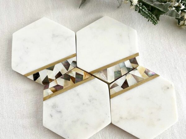 Aikám Marble Inlay Coaster - Set of 4